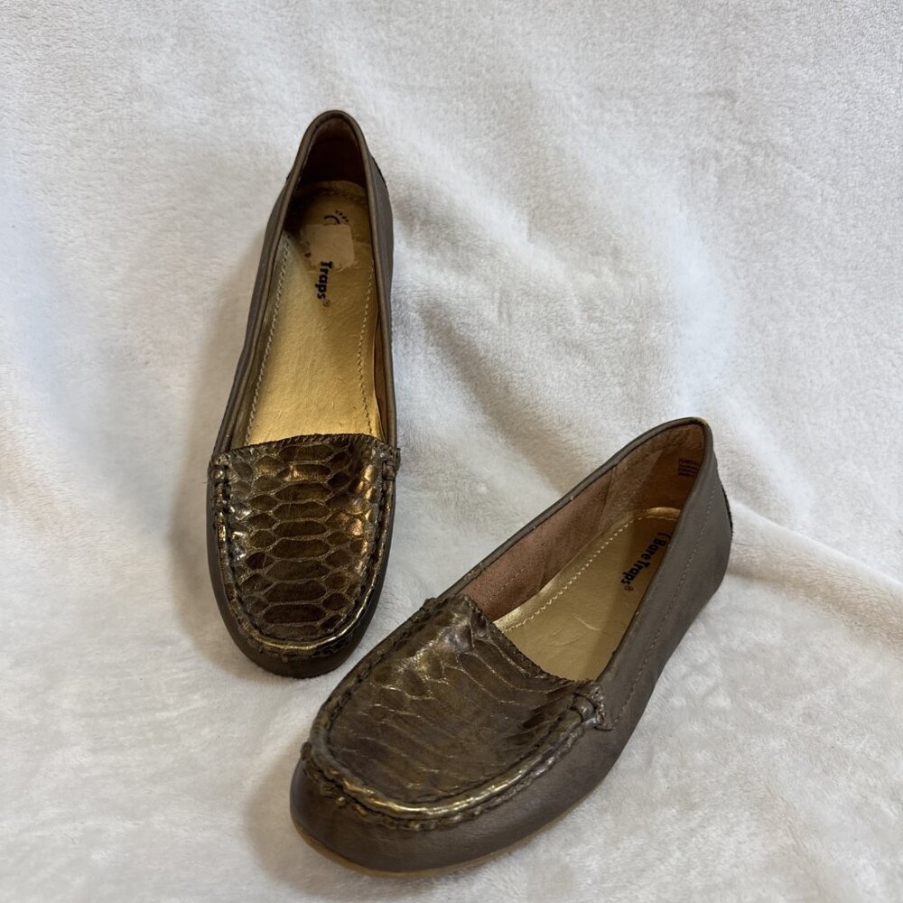 Baretraps Womens Kieran 7.5 Bronze Snake Skin Slip On Loafers Shoes